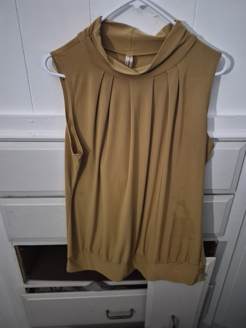 Perception Concept Mustard Yellow Pleated Mock Neck Blouse - Size XL